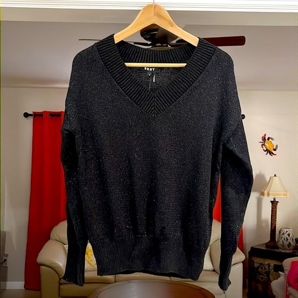 DKNY Black Glitter Long Sleeve T-Shirt Sweater XS - Picture 3 of 6